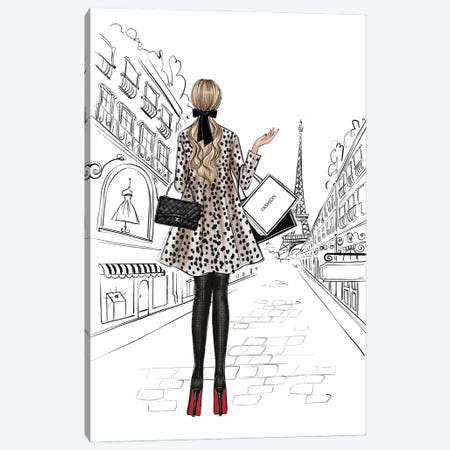 Shopping In Paris Blonde Girl Canvas Print #LLN78} by LaLana Arts Canvas Art Print