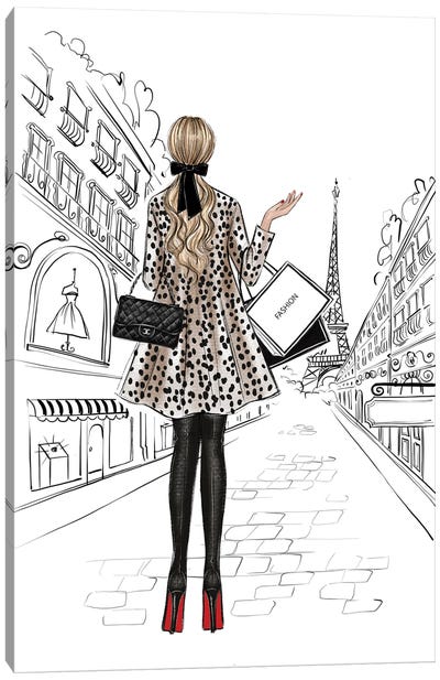 Shopping In Paris Blonde Girl Canvas Art Print - Shopping Art