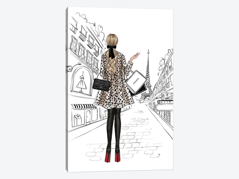 Shopping In Paris Blonde Girl by LaLana Arts 1-piece Canvas Art Print