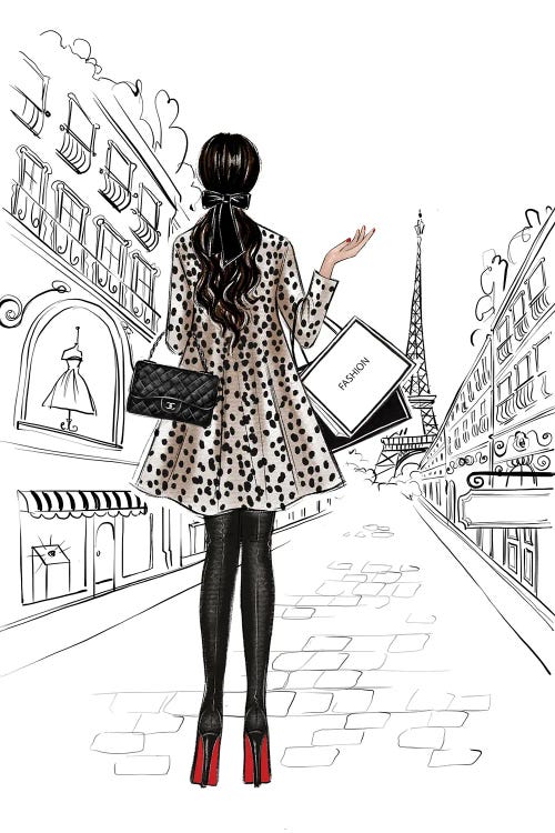 Shopping In Paris Brunette Girl