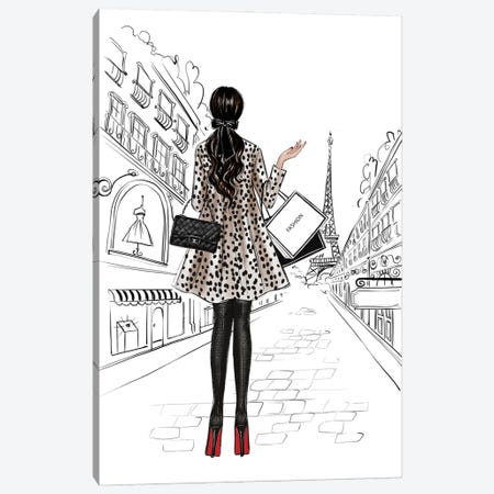 Shopping In Paris Brunette Girl Canvas Print #LLN79} by LaLana Arts Canvas Print