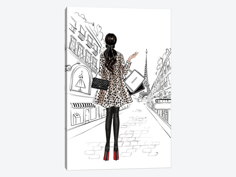 Shopping In Paris Brunette Girl by LaLana Arts 1-piece Canvas Artwork