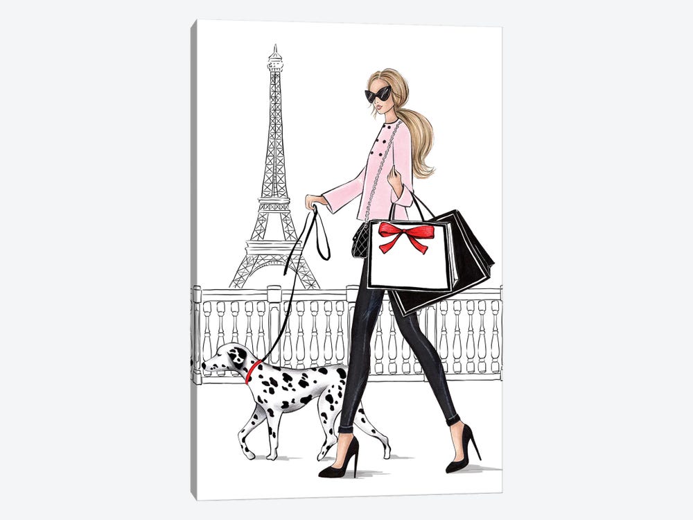 Girl With Dalmateen In Paris Blonde by LaLana Arts 1-piece Canvas Print