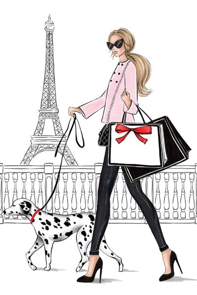 Eiffel Tower: Girl With Dalmateen In Paris Blonde by LaLana Arts