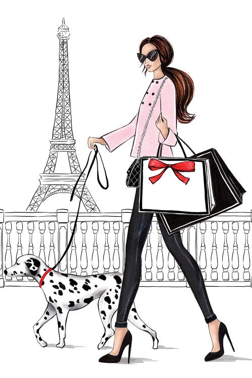 Girl With Dalmateen In Paris Brunette by LaLana Arts wall art