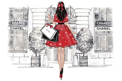 Christmas Shopping Brunette Girl by LaLana Arts Fine Art Paper Poster ( Hobbies & lifestyles > Shopping art) - 16x24x.25