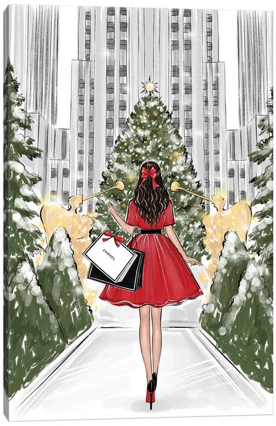 Rockefeller Center Brunette Girl Canvas Art Print - Dress & Gown Art
