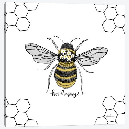 Bee Happy Canvas Print #LLR29} by Lisa Larson Canvas Artwork