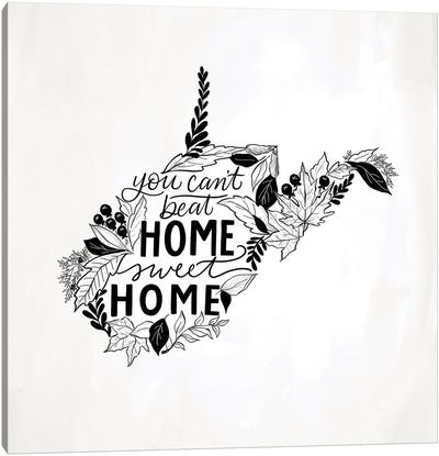 Home Sweet Home West Virginia B&W Canvas Art Print - West Virginia Art