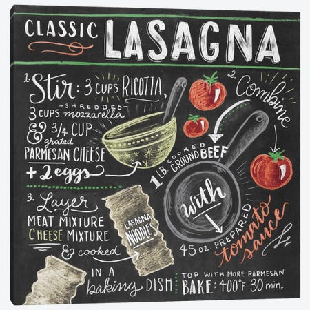 Lasagna Recipe Canvas Print #LLV132} by Lily & Val Canvas Wall Art