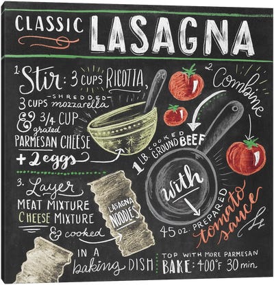 Lasagna Recipe Canvas Art Print - Food & Drink Typography