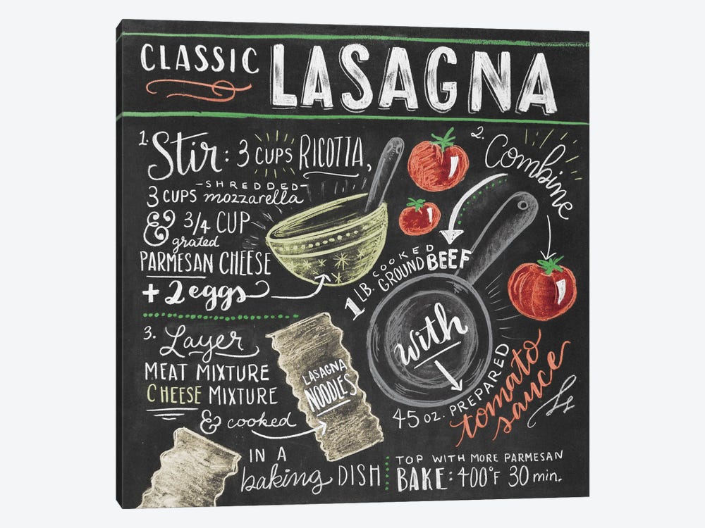 Lasagna Recipe by Lily & Val 1-piece Canvas Artwork