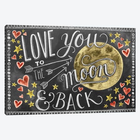 Love You To The Moon Hearts Canvas Print #LLV145} by Lily & Val Canvas Art