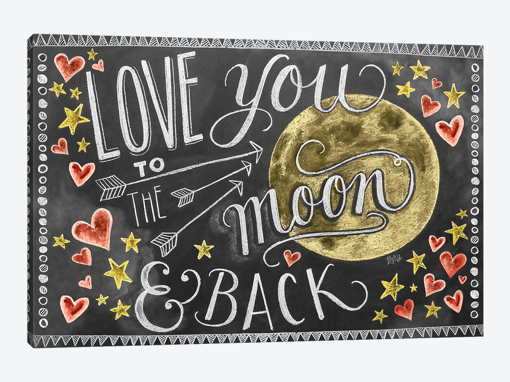 Love You To The Moon Hearts by Lily & Val 1-piece Canvas Artwork