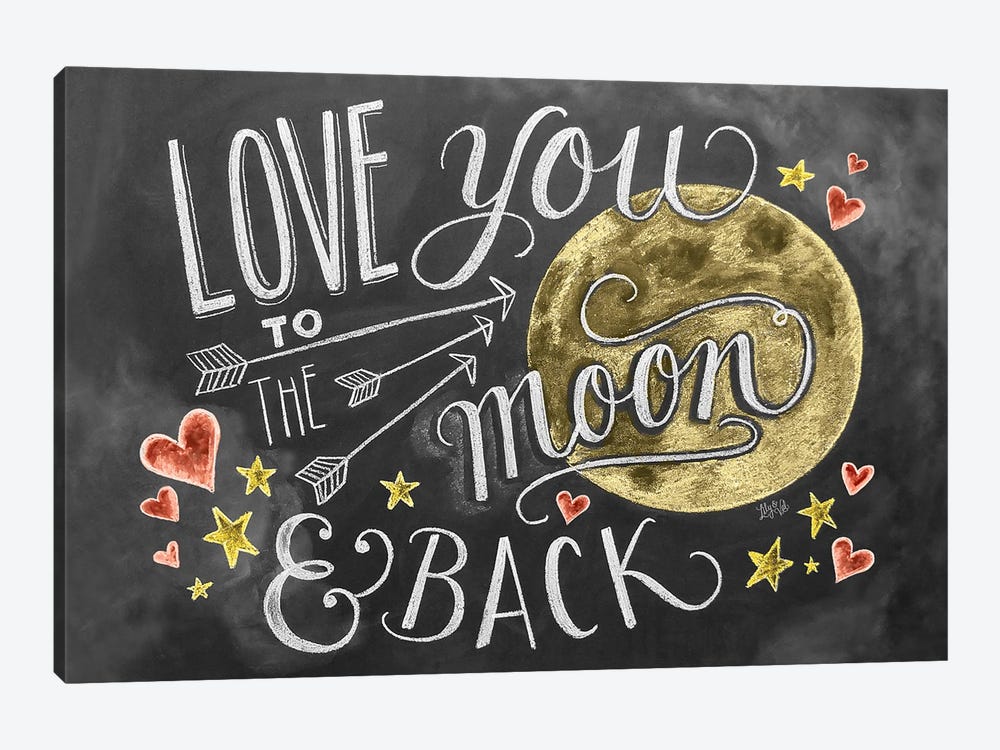 Love You To The Moon Hearts by Lily & Val 1-piece Canvas Art Print
