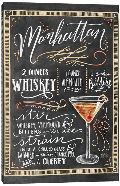 Manhattan Recipe Canvas Art Print - Food & Drink Typography