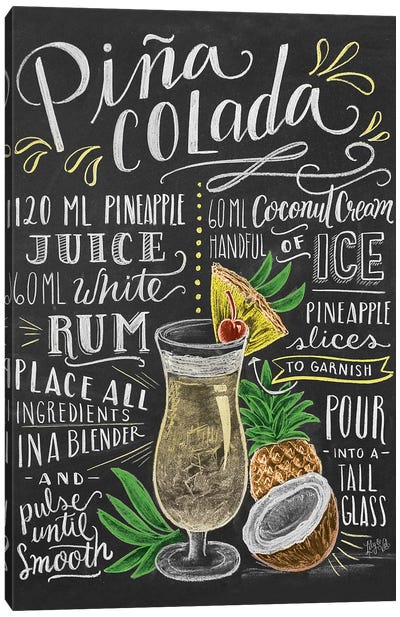 Pina Colada Recipe Canvas Art Print - Cocktail & Mixed Drink Art