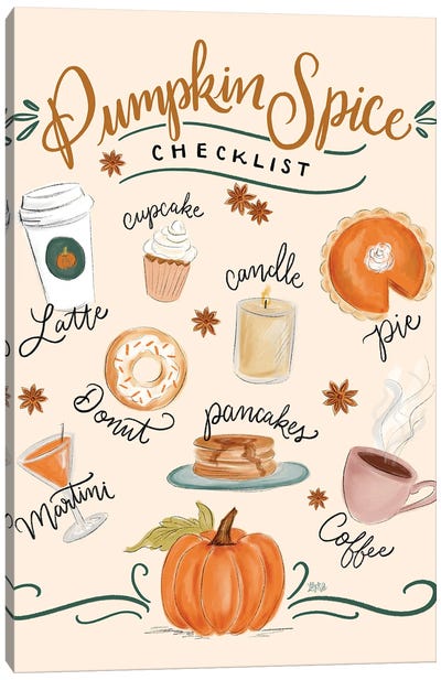 Pumpkin Spice Checklist Canvas Art Print - Pie Art