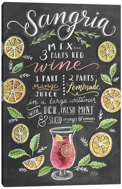 Sangria Recipe Canvas Art Print - Food & Drink Typography