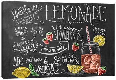 Strawberry Lemonade Recipe Canvas Art Print - Farmhouse Kitchen Art