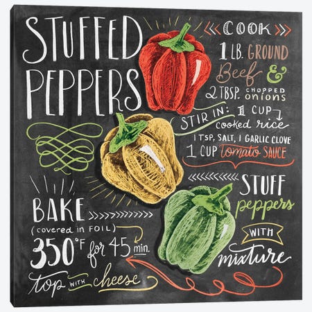Stuffed Peppers Recipe Canvas Print #LLV190} by Lily & Val Canvas Art