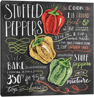 Stuffed Peppers Recipe Canvas Art Print - Recipes