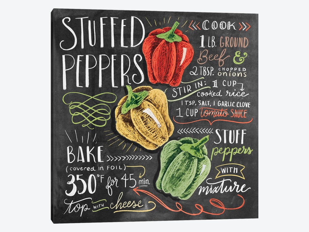 Stuffed Peppers Recipe by Lily & Val 1-piece Canvas Art