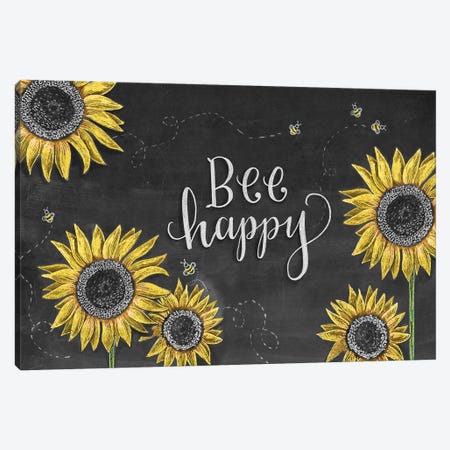 Sunflower Bee Happy Canvas Print #LLV194} by Lily & Val Art Print