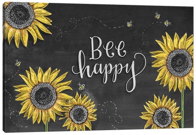 Sunflower Bee Happy Canvas Art Print - Lily & Val