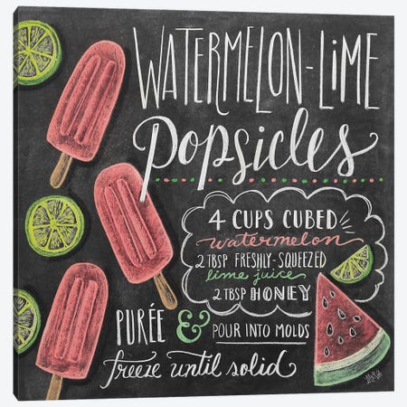 Watermelon Popsicles Recipe Canvas Print #LLV208} by Lily & Val Canvas Artwork