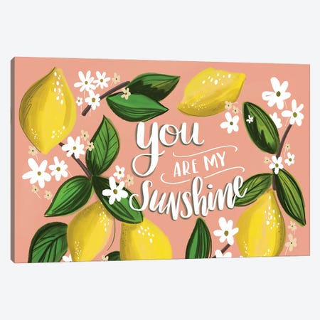 You Are My Sunshine Peach Lemons Canvas Print #LLV224} by Lily & Val Canvas Print