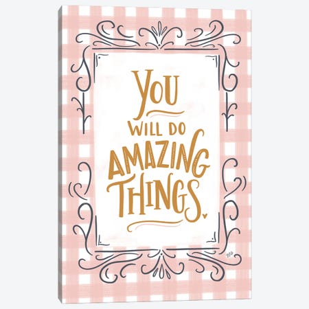 You Will Do Amazing Things - Pink Plaid Canvas Print #LLV226} by Lily & Val Canvas Print