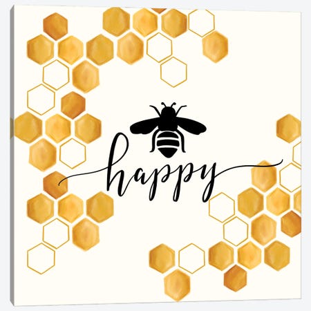Bee Happy Canvas Print #LLV22} by Lily & Val Canvas Art