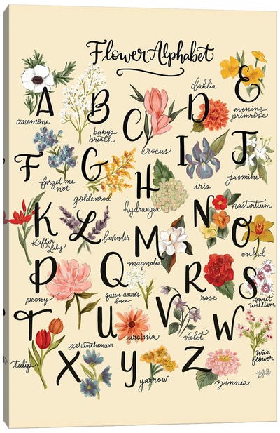 Flower Alphabet Canvas Art Print - Full Alphabet Art