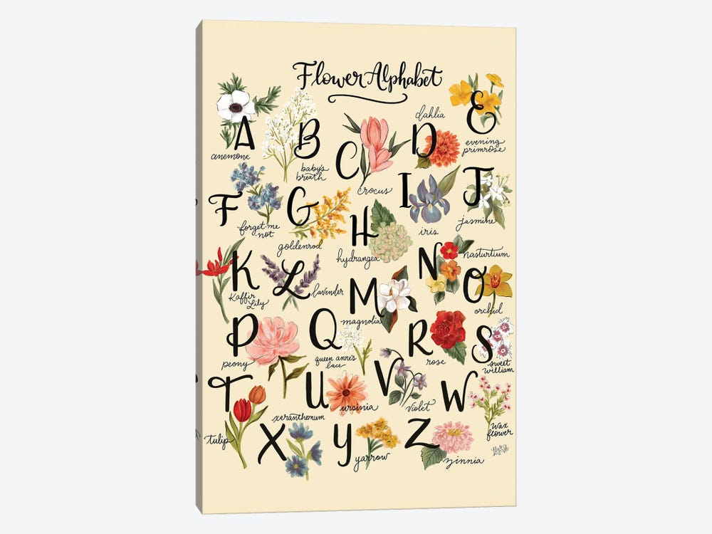 Flower Alphabet by Lily & Val 1-piece Canvas Art Print