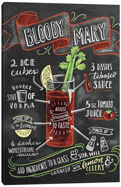 Bloody Mary Recipe Canvas Art Print - Bar Art