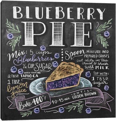 Blueberry Pie Recipe Canvas Art Print - Coffee Shop & Cafe