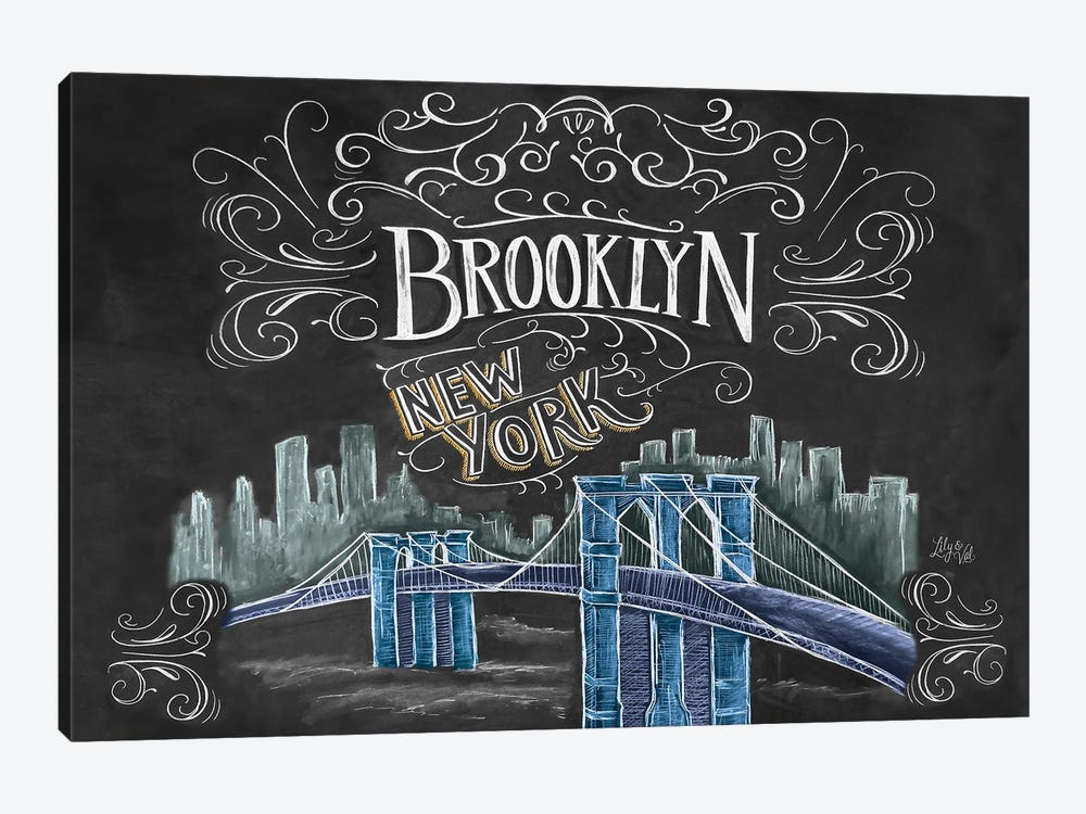 Brooklyn Bridge Ny Color by Lily & Val 1-piece Canvas Art Print