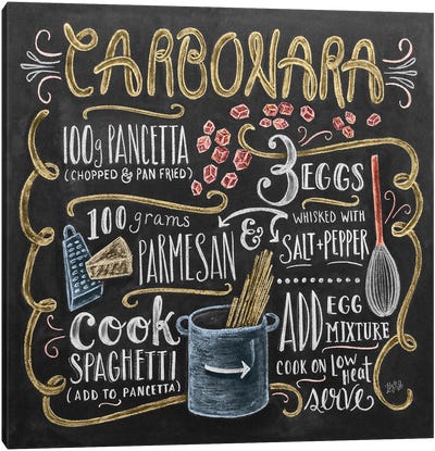 Carbonara Recipe Canvas Art Print - Pasta Art