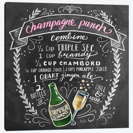 Champagne Punch Recipe Canvas Print #LLV41} by Lily & Val Canvas Wall Art