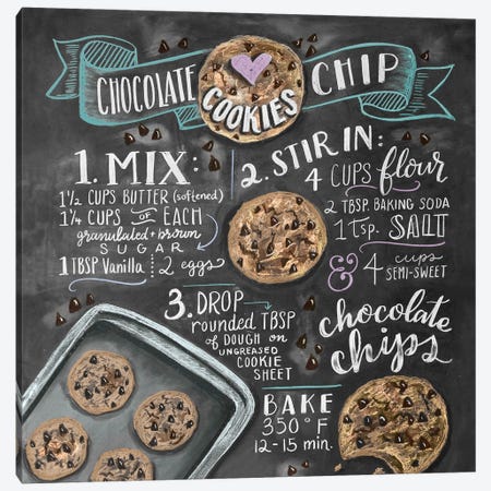 Chocolate Chip Cookies Recipe Canvas Print #LLV44} by Lily & Val Art Print