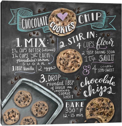 Chocolate Chip Cookies Recipe Canvas Art Print - Coffee Shop & Cafe