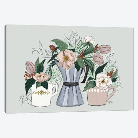 Coffee Florals Canvas Print #LLV50} by Lily & Val Canvas Art Print