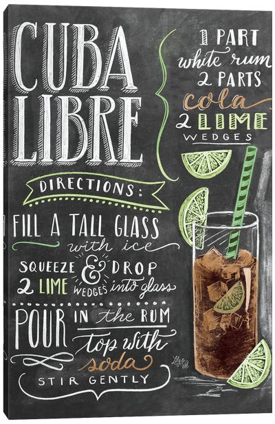 Cuba Libre Recipe Canvas Art Print - Food & Drink Typography