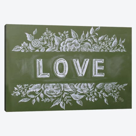 Green Chalk Love Canvas Print #LLV84} by Lily & Val Art Print