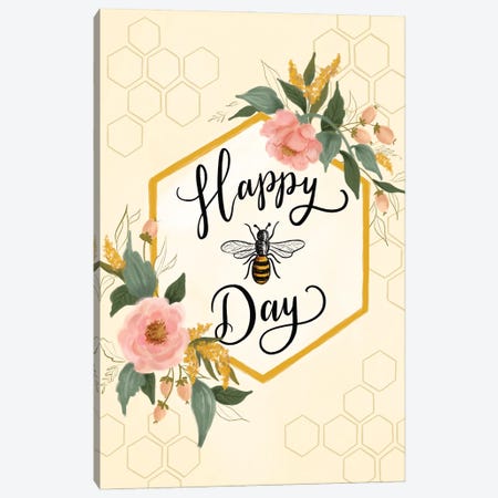 Happy Bee Day Canvas Print #LLV87} by Lily & Val Canvas Art Print