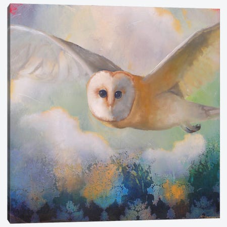 Barn Owl In Flight Canvas Print #LLX15} by Lisa Lamoreaux Canvas Art