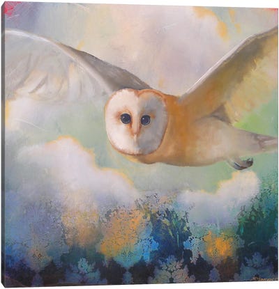 Barn Owl In Flight Canvas Art Print - Lisa Lamoreaux