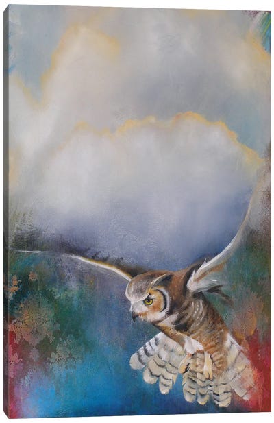 Owl Flying Canvas Art Print - Lisa Lamoreaux