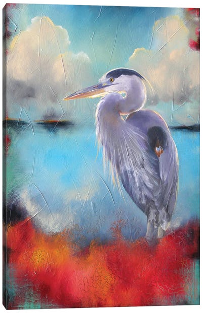 Heron Wading Canvas Art Print - Heron Art
